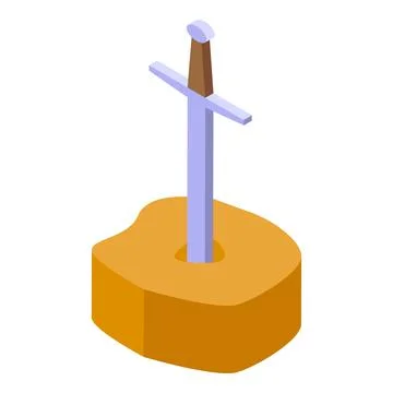 Medieval sword stuck in stone isometric icon representing king arthur legend Stock Illustration