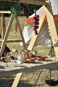 Medieval table setting at a renaissance fair Stock Photos
