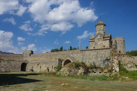 Medieval Tatev monastery, Armenia, about IX century, big building is church o Stock Photos