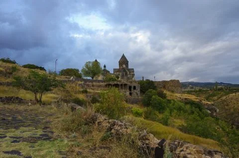 Medieval Tegher monastery complex, on the slope of Aragats mountain, Armenia Stock Photos