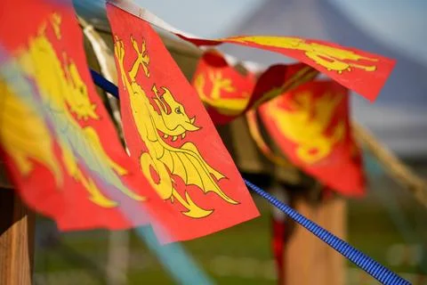Medieval tent flags Foto stock