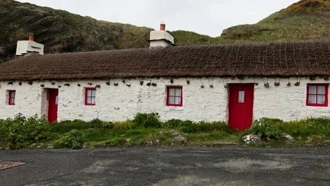 Medieval Thatched Cottage Historic Rustic Tourist Attraction Stock Footage 239362869