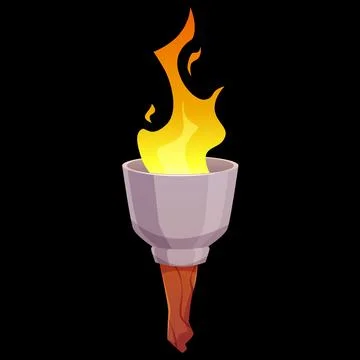 Medieval torch with burning fire, cartoon vector game ancient handle flambeau Stock Illustration
