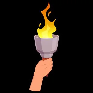 Medieval torch with burning fire in hand, cartoon vector game ancient flambeau Stock Illustration
