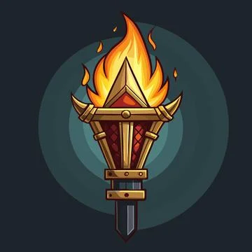 Medieval Torch with Flickering Flames Stock Illustration