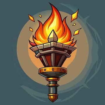 Medieval Torch with Flickering Flames Illustrazione stock