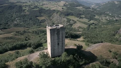 Medieval tower drone orbit Stock Footage 159800745