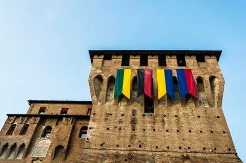 Medieval Tower with flags Stock Photos