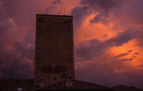 Medieval tower in the sunset 写真素材