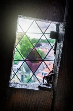 Medieval tower window Stock Photos
