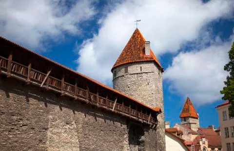 Medieval towers - part of the city wall. Tallinn, Estonia Stock Photos