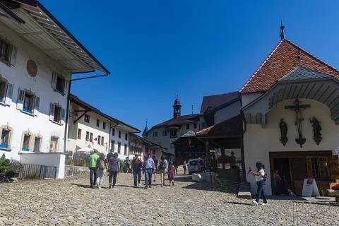 Medieval town in the Gruyere Castle, Fribourg, Switzerland, Europe Stock Photos