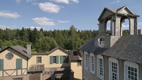 Medieval town. guildhall. execution place. sets aerial 2018810182228008 Stock Footage 111980945