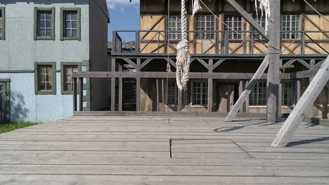 Medieval town. guildhall. execution place. sets aerial 201881018183004 Stock Footage 111981518