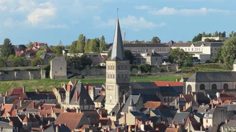 The medieval town of La Charite-sur-Loire, France, featuring the prominent Stock Footage 346714717
