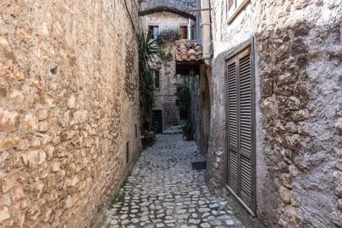 Medieval town path view. Stock Photos