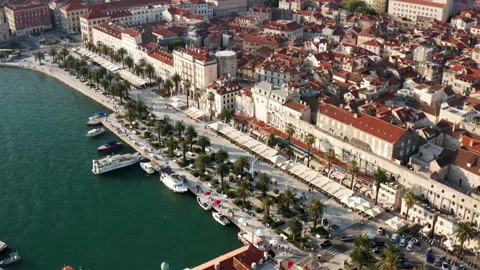 Medieval Town Of Split And Riva Boardwalk At The Waterfront Of Adriatic Stock Footage 163540824