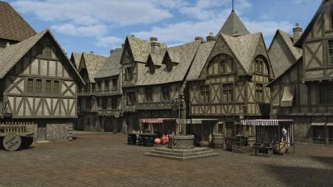 Medieval Town Square Illustrazione stock