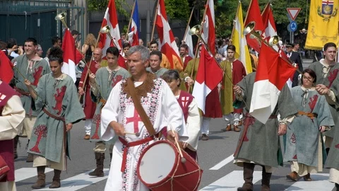 Medieval traditional reenactment Vídeo Stock 90370016