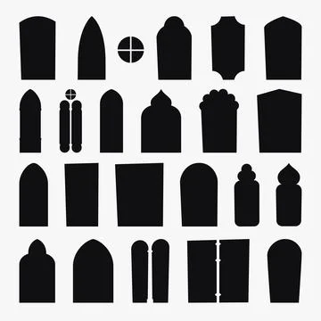 Medieval various window shapes silhouettes in set Stock Illustration