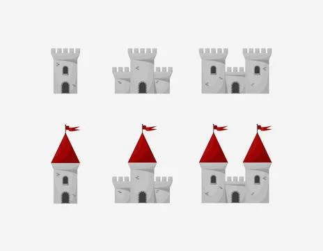 Medieval vector castles icon set. Cartoon fairy tale castle tower icon. Stock Illustration