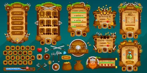 Medieval Vikings game interface gui elements asset Stockillustratie