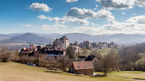 Medieval village of Curemonte in Corrèze, in New Aquitaine, France Stock Photos