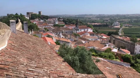 Medieval walls with town view Stock Footage 197472053