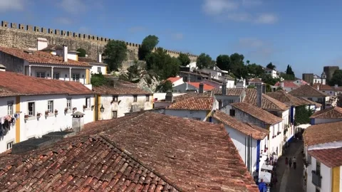 Medieval walls with town view Stock Footage 197472058