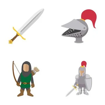 Medieval warrior characters with weapons and armor Stock Illustration