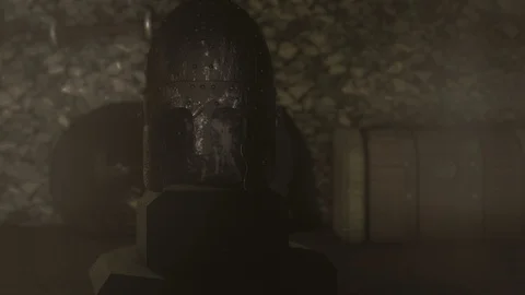 A Medieval Warrior Helmet Armor Shield and Sword Stock Footage 107756084