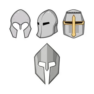 Medieval warrior helmets set for historical protection Stock Illustration