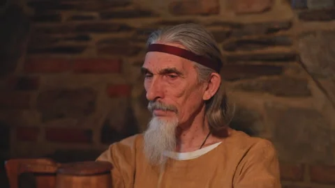Medieval Warrior Resting in Tavern Interior featuring bar patron customer Video stock 347081263