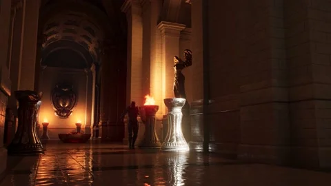 Medieval Warrior Walks in the Castle Sword and Shield 3D Rendering Animation 스톡 동영상 200912837