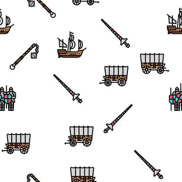 Medieval Warrior Weapon And Armor Vector Seamless Pattern Stockillustratie