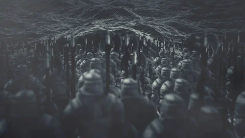 Medieval Warriors Standing in Front of Ocean Waves Stock Footage 119032292