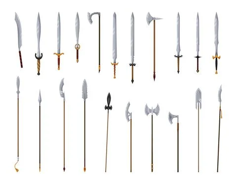 Medieval weapon collection. Ancient weaponry, war and heraldry concept. Spears Stock Illustration