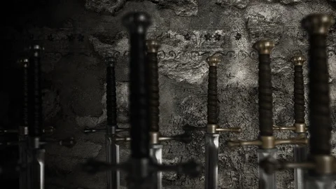 Medieval Weaponry Fill with Swords Stock Footage 89997795