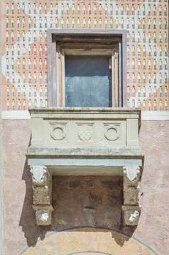 Medieval window with balcony Stock Photos