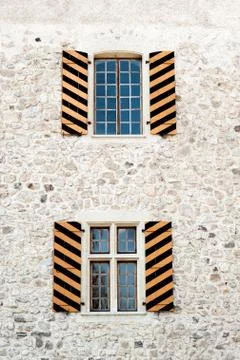 Medieval window shutters Foto stock