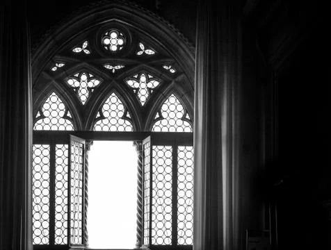 Medieval window silhouette Stock-Fotos
