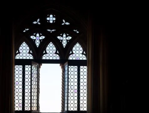 Medieval window silhouette Stock-Fotos