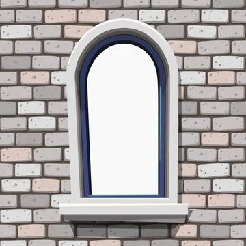 Medieval window in stone wall front view Stock Illustration