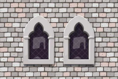 Medieval windows on grey color stone wall Stock Illustration