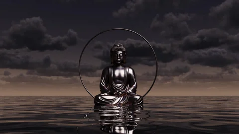 Meditating Buddha over an endless ocean of peace and storm. Stock Footage 247048921