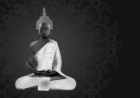 Meditating Buddha posture in silver Stock Illustration