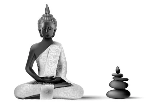 Meditating Buddha posture in silver Stock Illustration