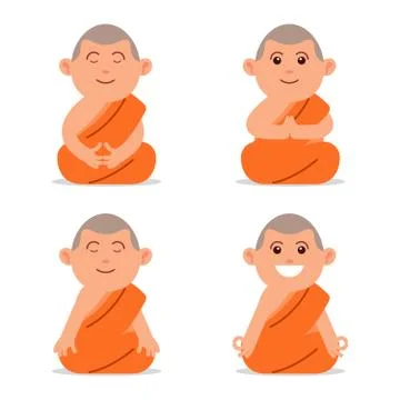 Meditating Buddhist Monk Flat Character Illustrazione stock