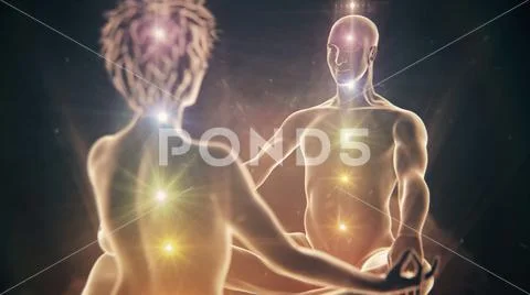 Meditating Couple Sitting Facing Each Other Over Shoulder on Man Stock Illustration