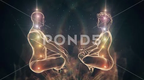 Meditating Couple Sitting Facing Each Other in a Serene Space Wide Angle Stock Illustration